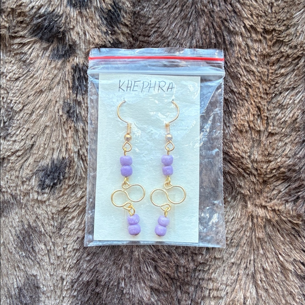 Gold and Purple Beaded Infinity Earrings - Picture 6 of 11